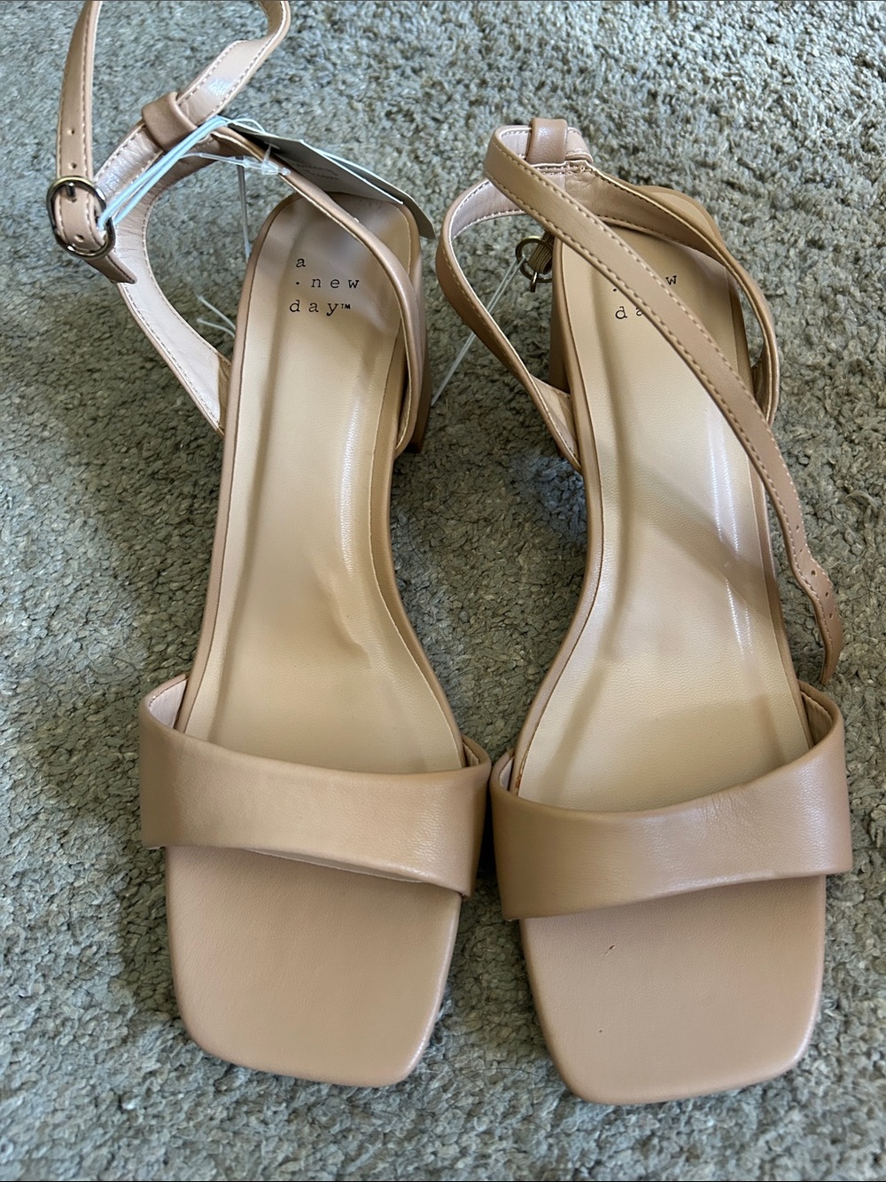 a new day Beige Square-Toe Ankle-Strap Block Heel Sandals